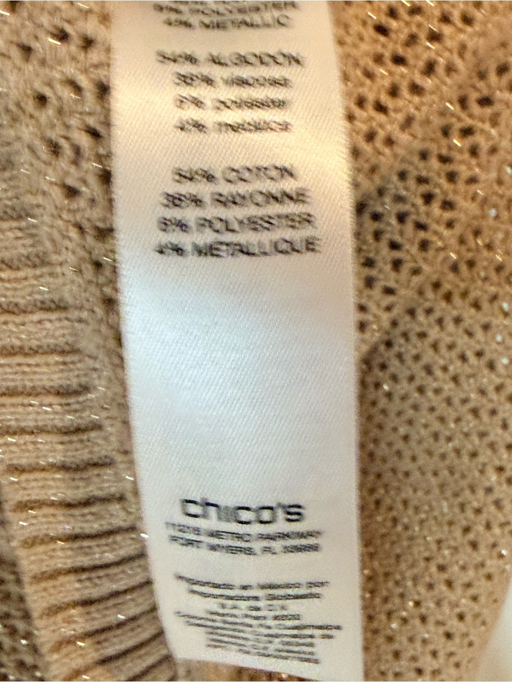 Chico’s Gold Zip-Up Hooded Drawstring Knit Sweater Jacket Metallic Sparkles - Picture 2 of 9